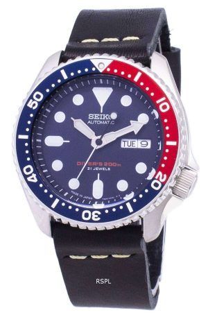 Seiko Automatic SKX009J1-LS14 Diver's 200M Japan Made Black Leather Strap Men's Watch