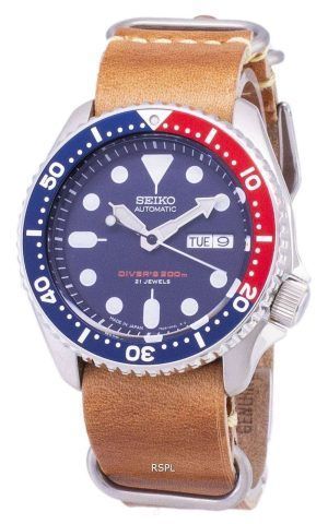 Seiko Automatic SKX009J1-LS18 Diver's 200M Japan Made Brown Leather Strap Men's Watch