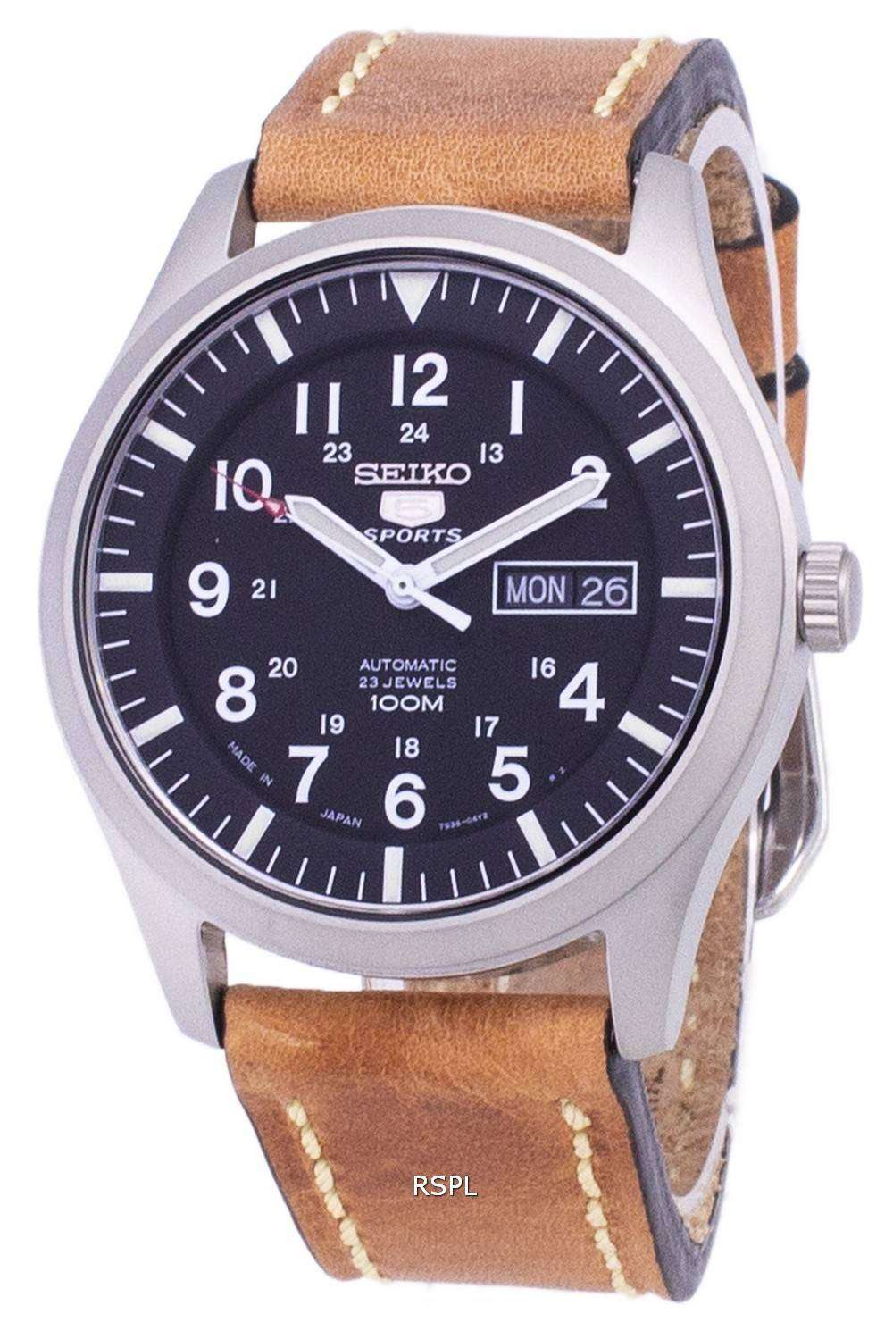 Seiko 5 Sports Automatic Japan Made Dark Brown Leather SNZG15J1 var LS11 100M Men s Watch