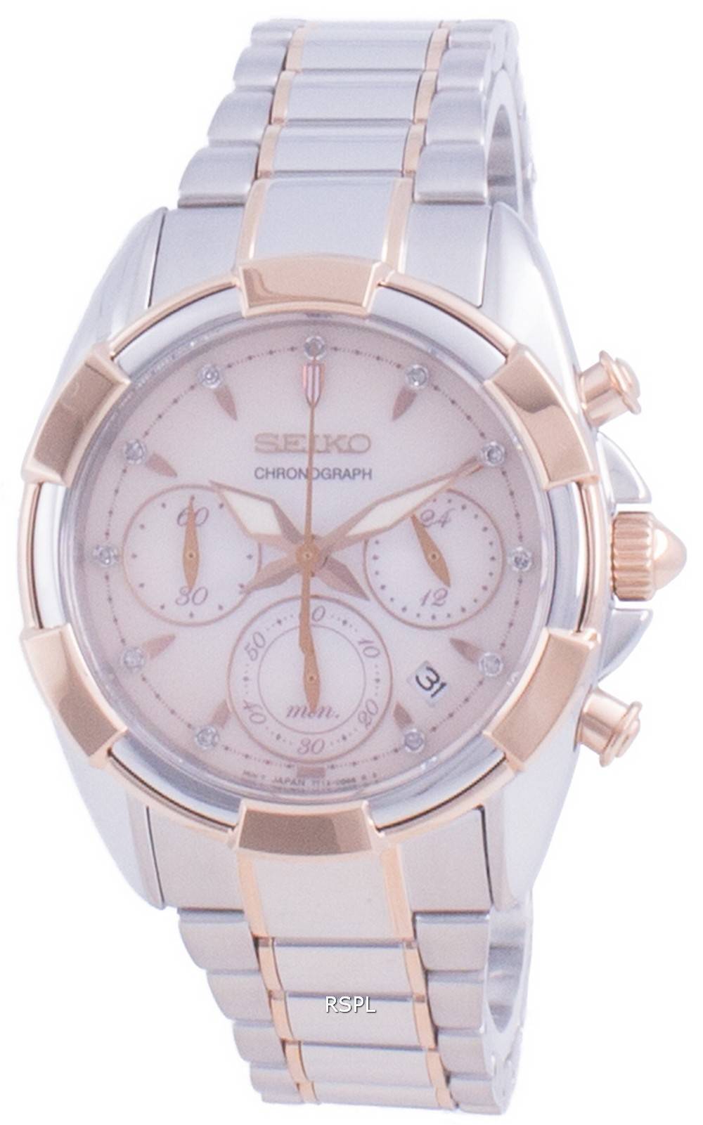 Seiko Discover More Chronograph Diamond Accents Quartz SRWZ02 SRWZ02P1 SRWZ02P 100M Womens Watch