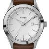Timex Torrington Silver Dial Leather Strap Quartz TW2R90300 Mens Watch