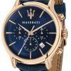 Maserati Epoca Chronograph Blue Dial Leather Strap Quartz R8871618013 100M Mens Watch