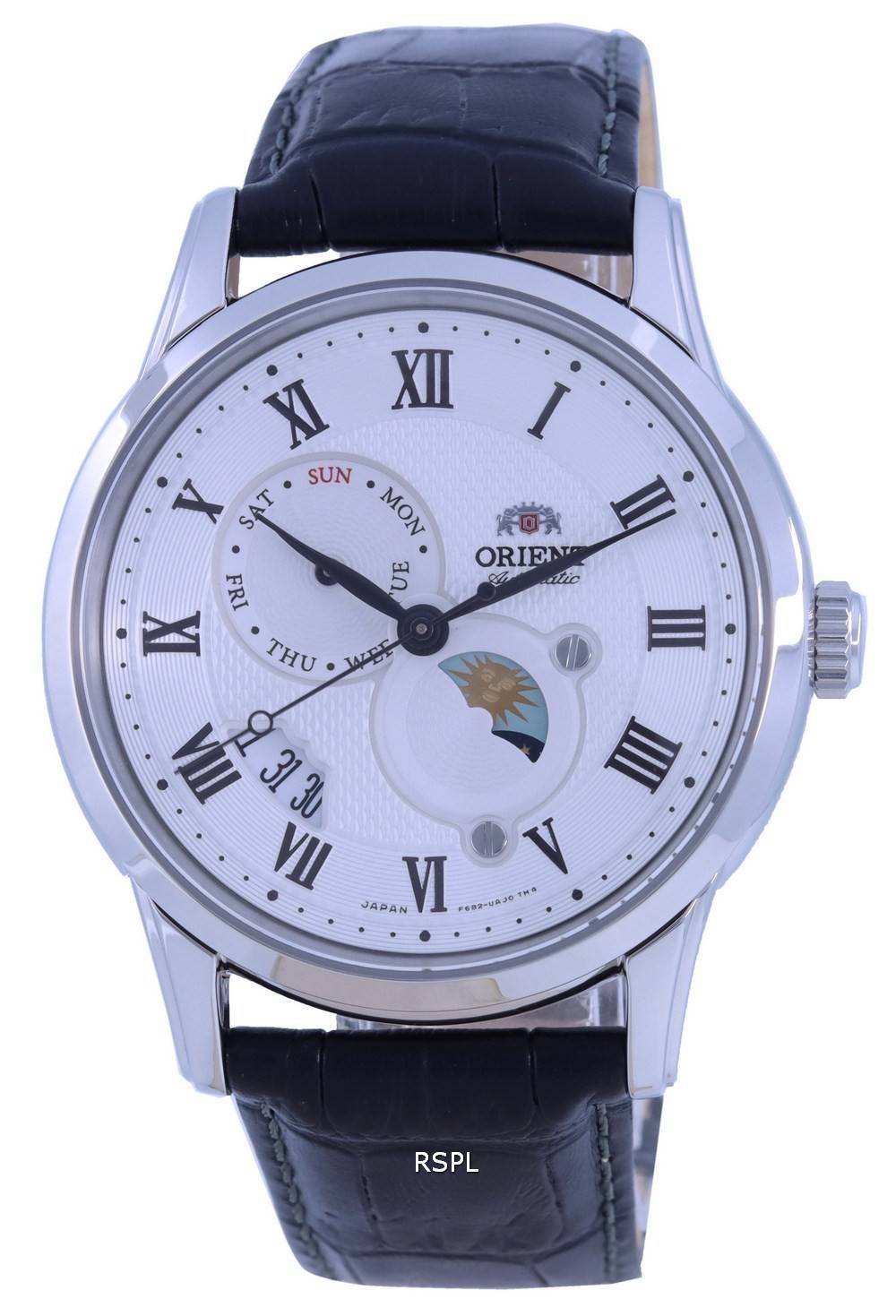 Orient Sun Moon White Dial Leather Strap Automatic RA-AK0008S00C Mens Watch