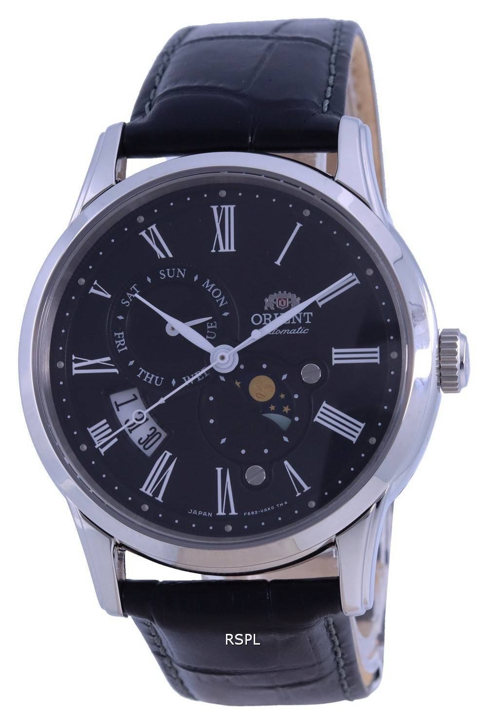Orient Sun Moon Black Dial Leather Strap Automatic RA-AK0010B00C Mens Watch
