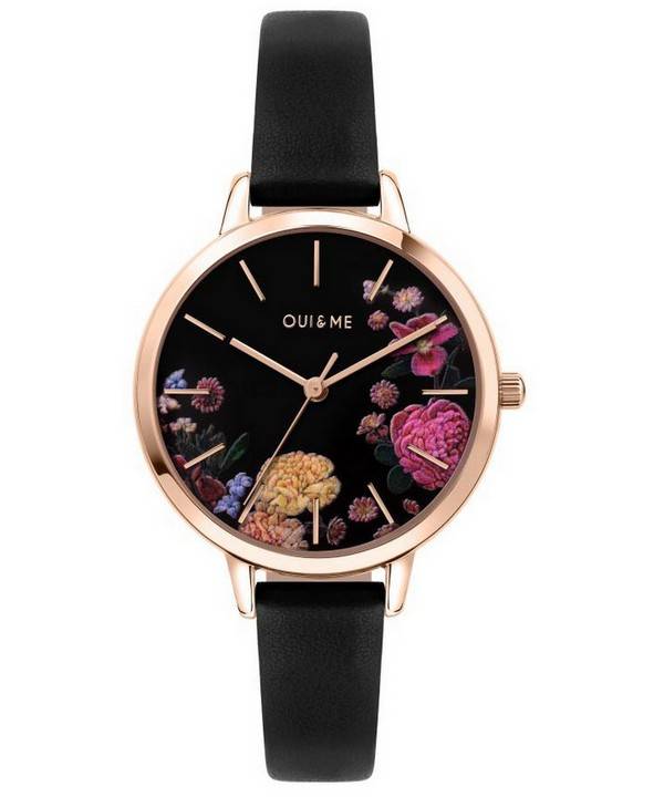 Oui & Me Fleurette Black Dial Leather Strap Quartz ME010101 Women's Watch 1 Oui & Me Fleurette Black Dial Leather Strap Quartz ME010101 Women's Watch