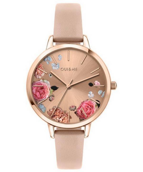 Oui & Me Grande Fleurette Rose Gold Sunray Dial Leather Strap Quartz ME010108 Women's Watch