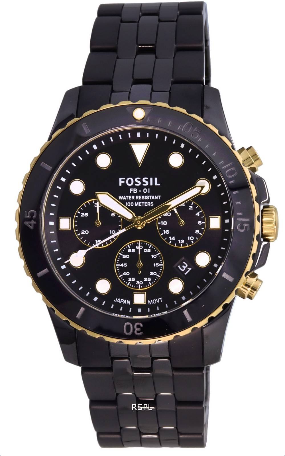 Fossil FB01 Chronograph Black Ceramic Quartz CE5024 100M Mens Watch