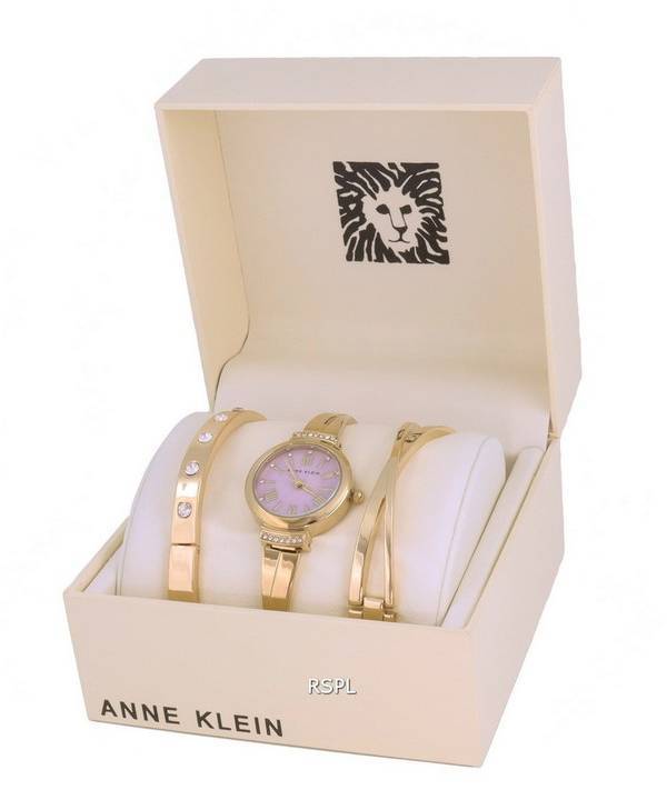 Anne Klein Gold Tone Crystal Accents Purple Dial Quartz 2244LVST Womens Watch 2 Anne Klein Gold Tone Crystal Accents Purple Dial Quartz 2244LVST Womens Watch