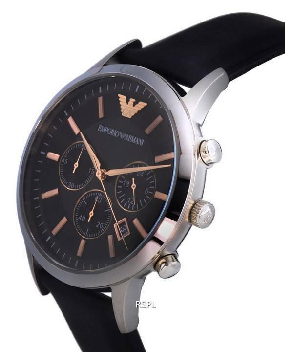 Emporio Armani Chronograph Leather Black Dial Quartz AR11431 Mens Watch 2 Emporio Armani Chronograph Leather Black Dial Quartz AR11431 Mens Watch