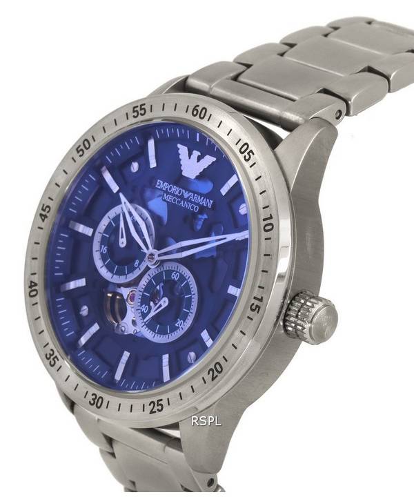 Emporio Armani Stainless Steel Blue Open Heart Dial Automatic AR60052 Mens Watch 3 Emporio Armani Stainless Steel Blue Open Heart Dial Automatic AR60052 Mens Watch