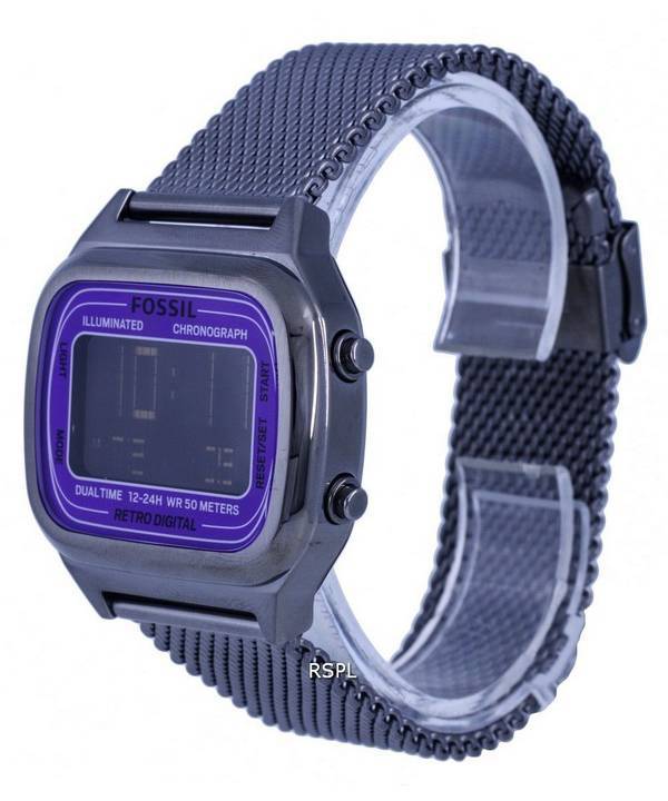 Fossil Retro Digital Chronograph Smoke Stainless Steel Mesh Quartz FS5888 Mens Watch 3 Fossil Retro Digital Chronograph Smoke Stainless Steel Mesh Quartz FS5888 Mens Watch