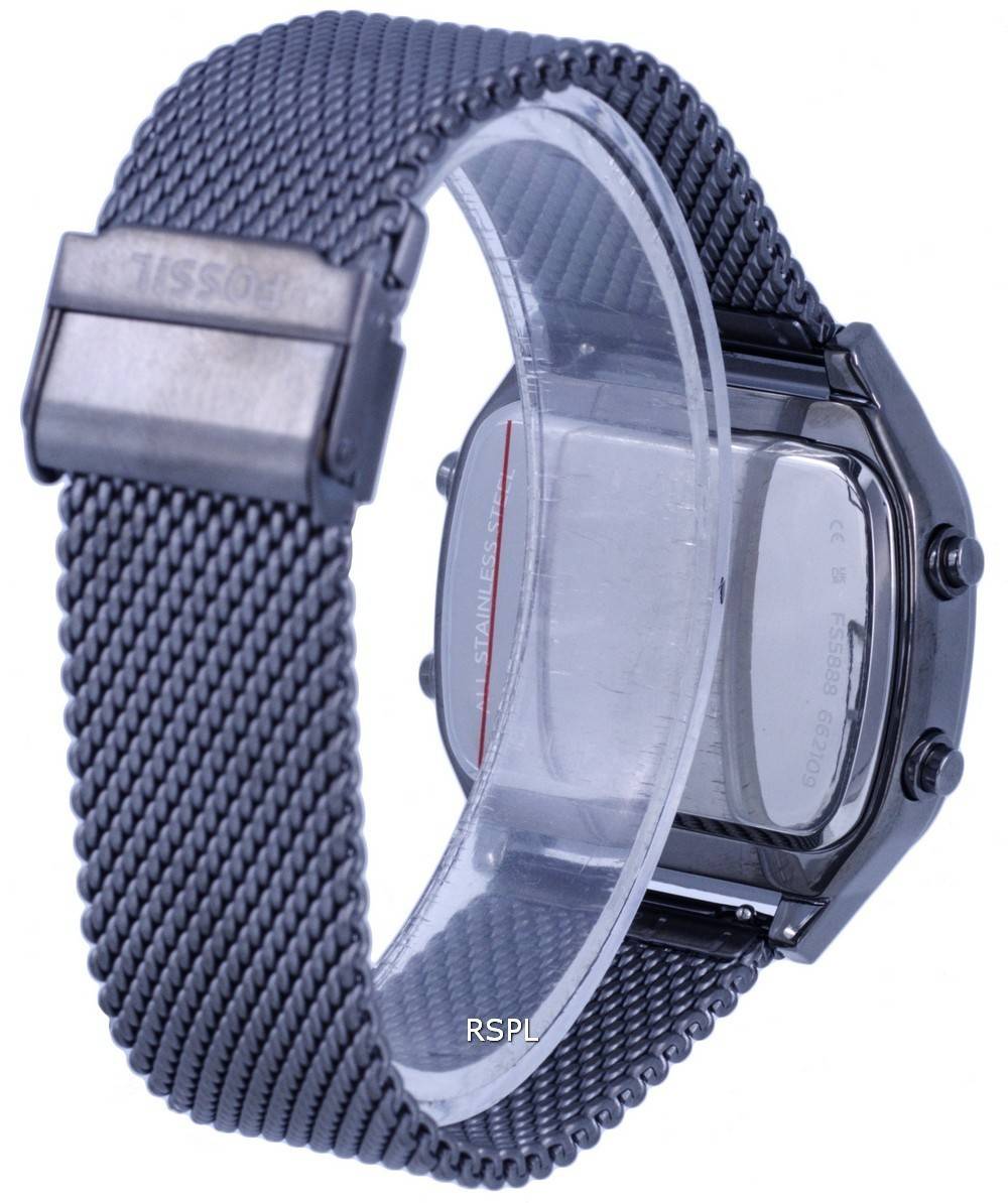 Fossil Retro Digital Chronograph Smoke Stainless Steel Mesh Quartz FS5888 Mens Watch 4 Fossil Retro Digital Chronograph Smoke Stainless Steel Mesh Quartz FS5888 Mens Watch