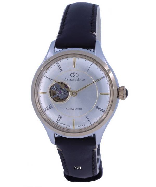 Orient Star Classic Open Heart Gold Dial Leather Automatic RE-ND0010G00B Womens Watch
