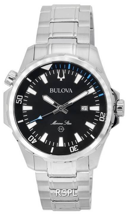 Bulova Marine Star Stainless Steel Bracelet Black Sunray Dial Quartz 96B382 100M Men's Watch