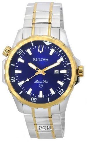 Bulova Marine Star Two Tone Bracelet Blue Dial Quartz 98B384 100M Men's Watch