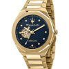 Maserati Stille Diamond Accents Gold Tone Stainless Steel Open Heart Blue Dial Automatic R8823140006 100M Men's Watch