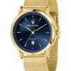 Maserati Epoca Gold Tone Stainless Steel Mesh Blue Dial Quartz R8853118020 100M Men's Watch