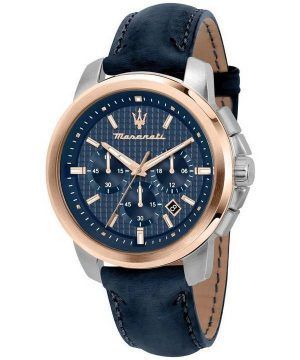 Maserati Successo Chronograph Leather Strap Blue Dial Quartz R8871621015 Men's Watch
