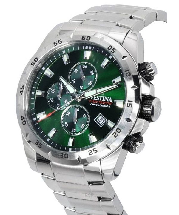 Festina Sports Chorongraph Stainless Steel Green Dial Quartz 20463-3 100M Men's Watch 3 Festina Sports Chorongraph Stainless Steel Green Dial Quartz 20463-3 100M Men's Watch