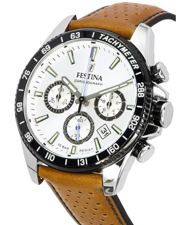 Festina Timeless Chronograph Leather Strap White Dial 20561-1 100M Men's Watch 3 Festina Timeless Chronograph Leather Strap White Dial 20561-1 100M Men's Watch
