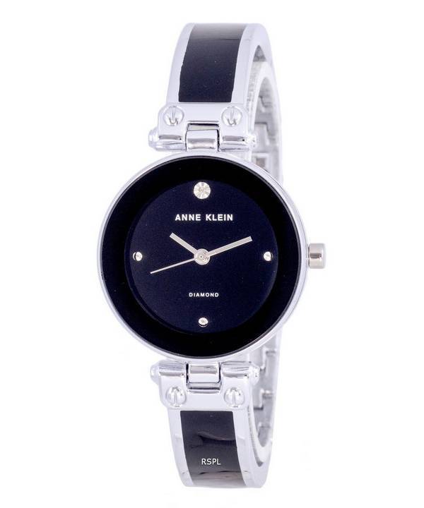 Anne Klein Diamond Accents Black Dial Quartz 1981BKSV Women's Watch 1 Anne Klein Diamond Accents Black Dial Quartz 1981BKSV Women's Watch
