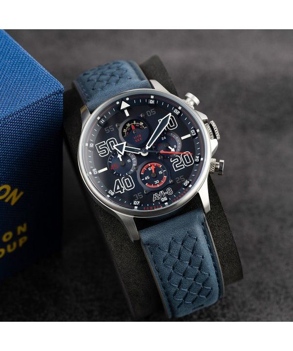 AVI-8 Hawker Typhoon Rb396 Sheila Chronograph Limited Edition Volkel Blue Dial Quartz AV-4093-07 Men's Watch 2 AVI-8 Hawker Typhoon Rb396 Sheila Chronograph Limited Edition Volkel Blue Dial Quartz AV-4093-07 Men's Watch