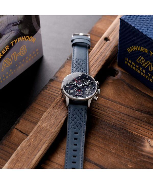 AVI-8 Hawker Typhoon Rb396 Sheila Chronograph Limited Edition Volkel Blue Dial Quartz AV-4093-07 Men's Watch 4 AVI-8 Hawker Typhoon Rb396 Sheila Chronograph Limited Edition Volkel Blue Dial Quartz AV-4093-07 Men's Watch