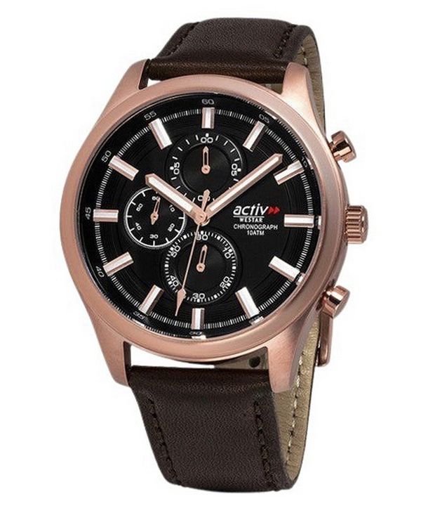 Westar Activ Chronograph Leather Strap Black Dial Quartz
