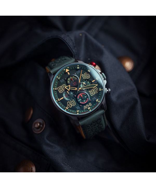 AVI-8 Hawker Typhoon Rb396 Sheila Chronograph Limited Edition Goch Green Dial Quartz AV-4093-08 Mens Watch