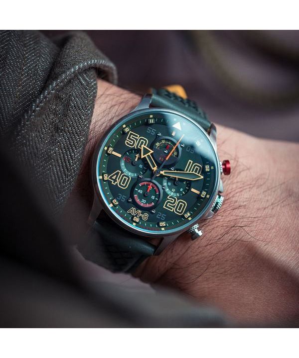 AVI-8 Hawker Typhoon Rb396 Sheila Chronograph Limited Edition Goch Green Dial Quartz AV-4093-08 Mens Watch