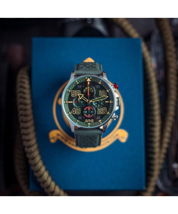 AVI-8 Hawker Typhoon Rb396 Sheila Chronograph Limited Edition Goch Green Dial Quartz AV-4093-08 Mens Watch