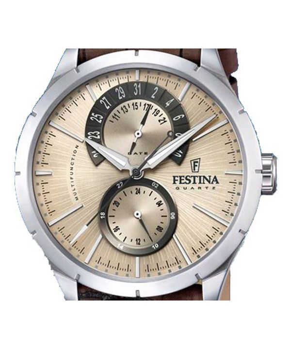 Festina Retro Leather Strap Multifunction Beige Dial Quartz F16573-9 Mens Watch 2 Festina Retro Leather Strap Multifunction Beige Dial Quartz F16573-9 Mens Watch