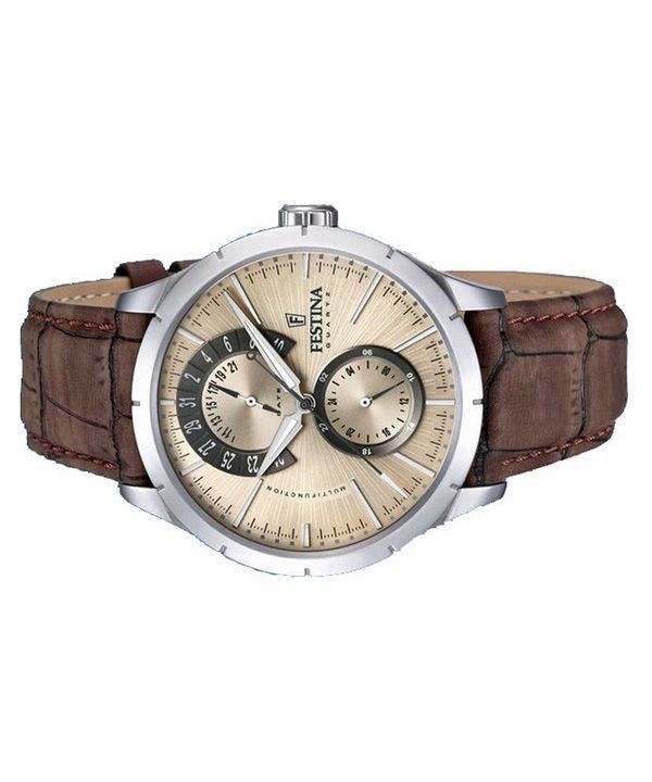 Festina Retro Leather Strap Multifunction Beige Dial Quartz F16573-9 Mens Watch 3 Festina Retro Leather Strap Multifunction Beige Dial Quartz F16573-9 Mens Watch