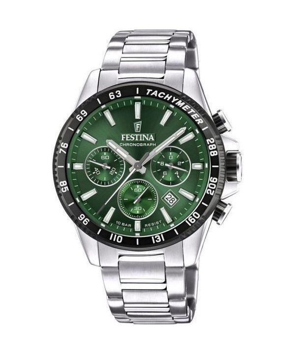 Festina Timeless Chronograph Stainless Steel Green Dial Quartz F20560-4 100M Mens Watch 1 Festina Timeless Chronograph Stainless Steel Green Dial Quartz F20560-4 100M Mens Watch