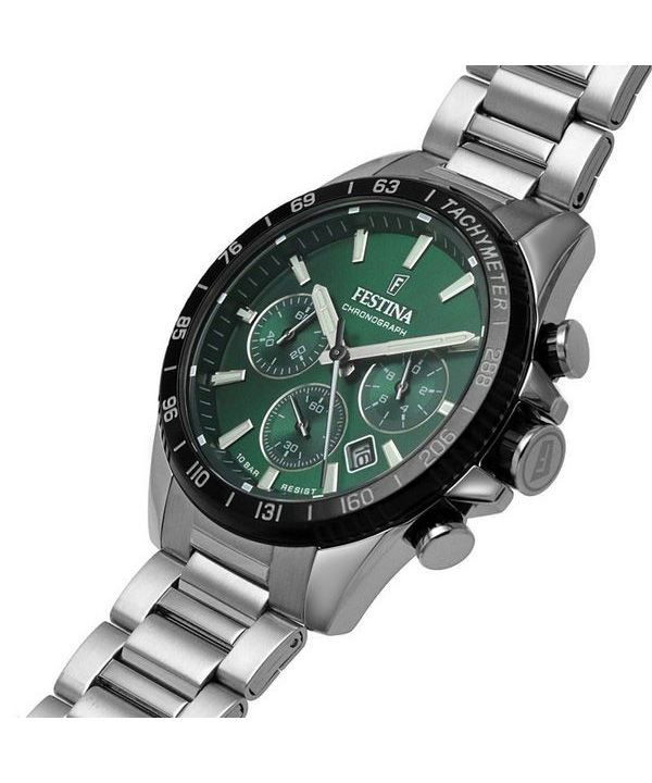 Festina Timeless Chronograph Stainless Steel Green Dial Quartz F20560-4 100M Mens Watch 2 Festina Timeless Chronograph Stainless Steel Green Dial Quartz F20560-4 100M Mens Watch