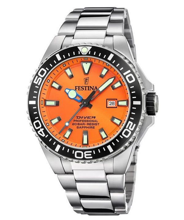 Festina Diver Stainless Steel Orange Dial Quartz F20663-4 200M Mens Watch 1 Festina Diver Stainless Steel Orange Dial Quartz F20663-4 200M Mens Watch