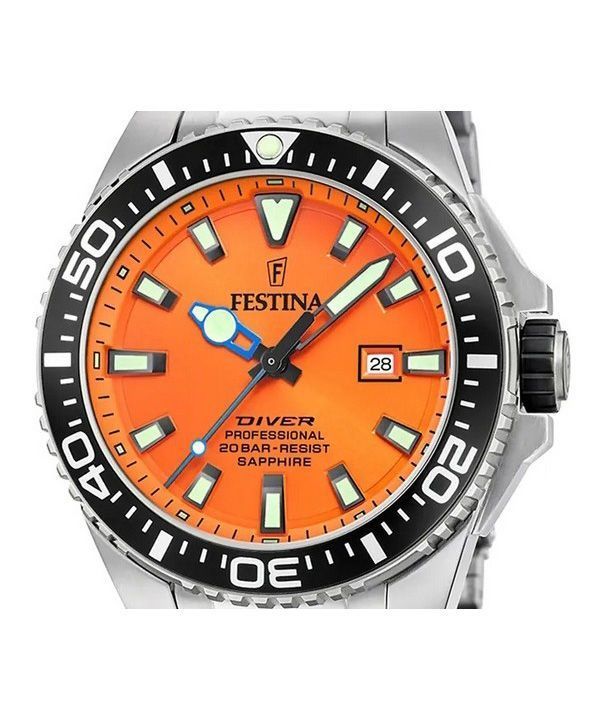 Festina Diver Stainless Steel Orange Dial Quartz F20663-4 200M Mens Watch 2 Festina Diver Stainless Steel Orange Dial Quartz F20663-4 200M Mens Watch