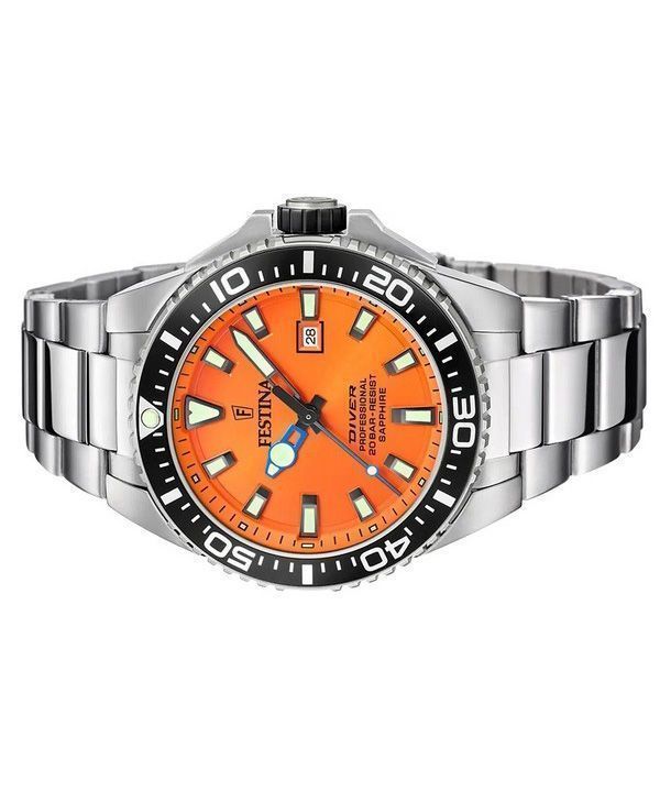 Festina Diver Stainless Steel Orange Dial Quartz F20663-4 200M Mens Watch 3 Festina Diver Stainless Steel Orange Dial Quartz F20663-4 200M Mens Watch