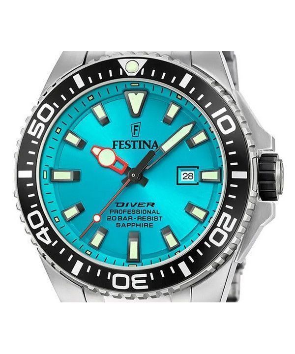 Festina Diver Stainless Steel Turquoise Dial Quartz F20663-5 200M Mens Watch 2 Festina Diver Stainless Steel Turquoise Dial Quartz F20663-5 200M Mens Watch