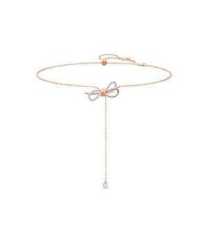 Swarovski Lifelong Bow Rose Gold Tone Y Shaped Necklace With Clear Crystal 5447082 For Women
