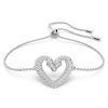 Swarovski Una Rhodium Plated Swan Neck Heart Bracelet With Clear Crystal 5625534 For Women