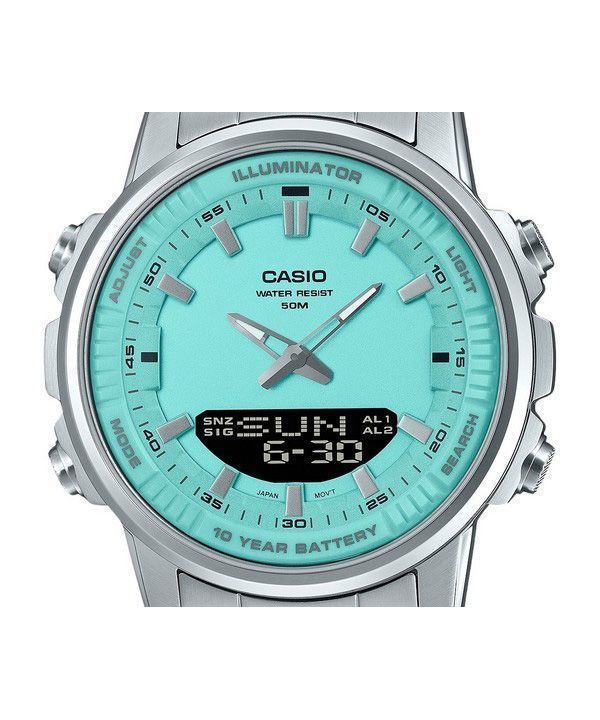 Casio Analog Digital Combination Stainless Steel Turquoise Dial Quartz AMW-880D-2A2V Mens Watch 2 Casio Analog Digital Combination Stainless Steel Turquoise Dial Quartz AMW-880D-2A2V Mens Watch