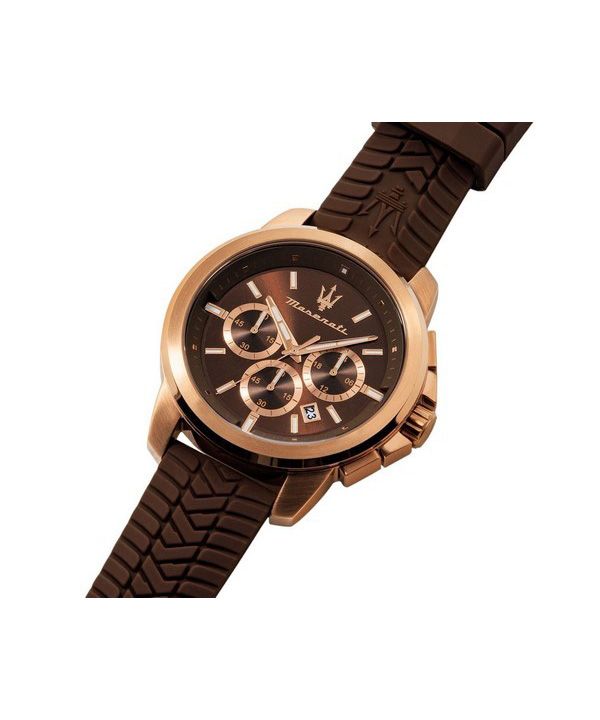 Maserati Successo Lifestyle Chronograph Rubber Strap Brown Dial Quartz R8871621039 Men's Watch