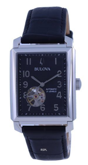 Bulova Sutton Open Heart Black Dial Leather Strap Automatic 96A269 Men's Watch