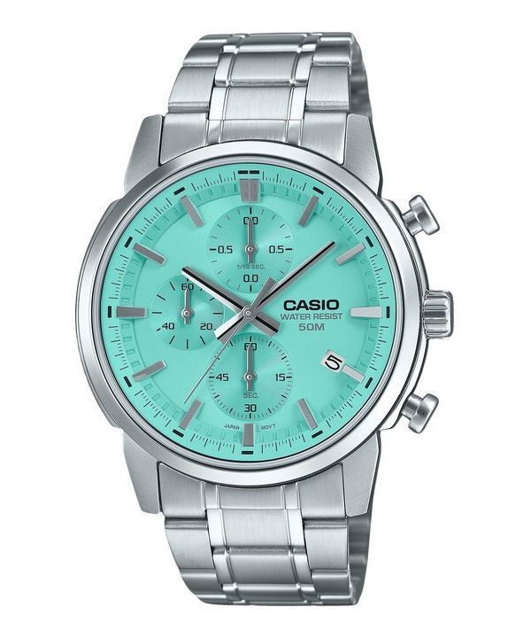 Casio Standard Analog Chronograph Stainless Steel Turquoise Dial Quartz MTP-E510D-2AV Men's Watch 1 Casio Standard Analog Chronograph Stainless Steel Turquoise Dial Quartz MTP-E510D-2AV Men's Watch