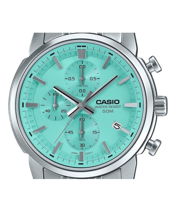 Casio Standard Analog Chronograph Stainless Steel Turquoise Dial Quartz MTP-E510D-2AV Men's Watch 2 Casio Standard Analog Chronograph Stainless Steel Turquoise Dial Quartz MTP-E510D-2AV Men's Watch