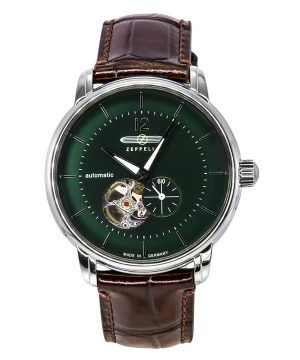 Zeppelin LZ 120 Bodensee Leather Strap Open Heart Green Dial Automatic 81664 Men's Watch