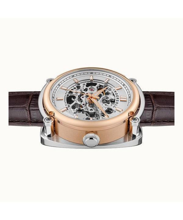 Ingersoll The Michigan Brown Leather Strap White Skeleton Dial Automatic I13302 Men's Watch 3 Ingersoll The Michigan Brown Leather Strap White Skeleton Dial Automatic I13302 Men's Watch