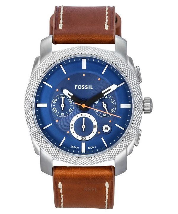 Fossil Machine Chronograph Leather Strap Blue Dial Quartz FS6059 Men's Watch 1 Fossil Machine Chronograph Leather Strap Blue Dial Quartz FS6059 Men's Watch