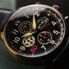 AVI-8 Hawker Hurricane Classic Chronograph D-Day 80 Limited Edition Gold Black Dial Quartz AV-4011-1D Men's Watch